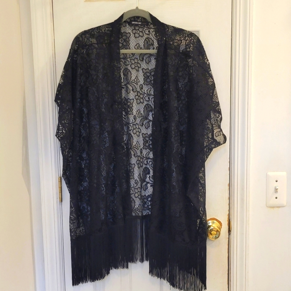 Oragami NWOT Black Floral Lace Kimono XXL